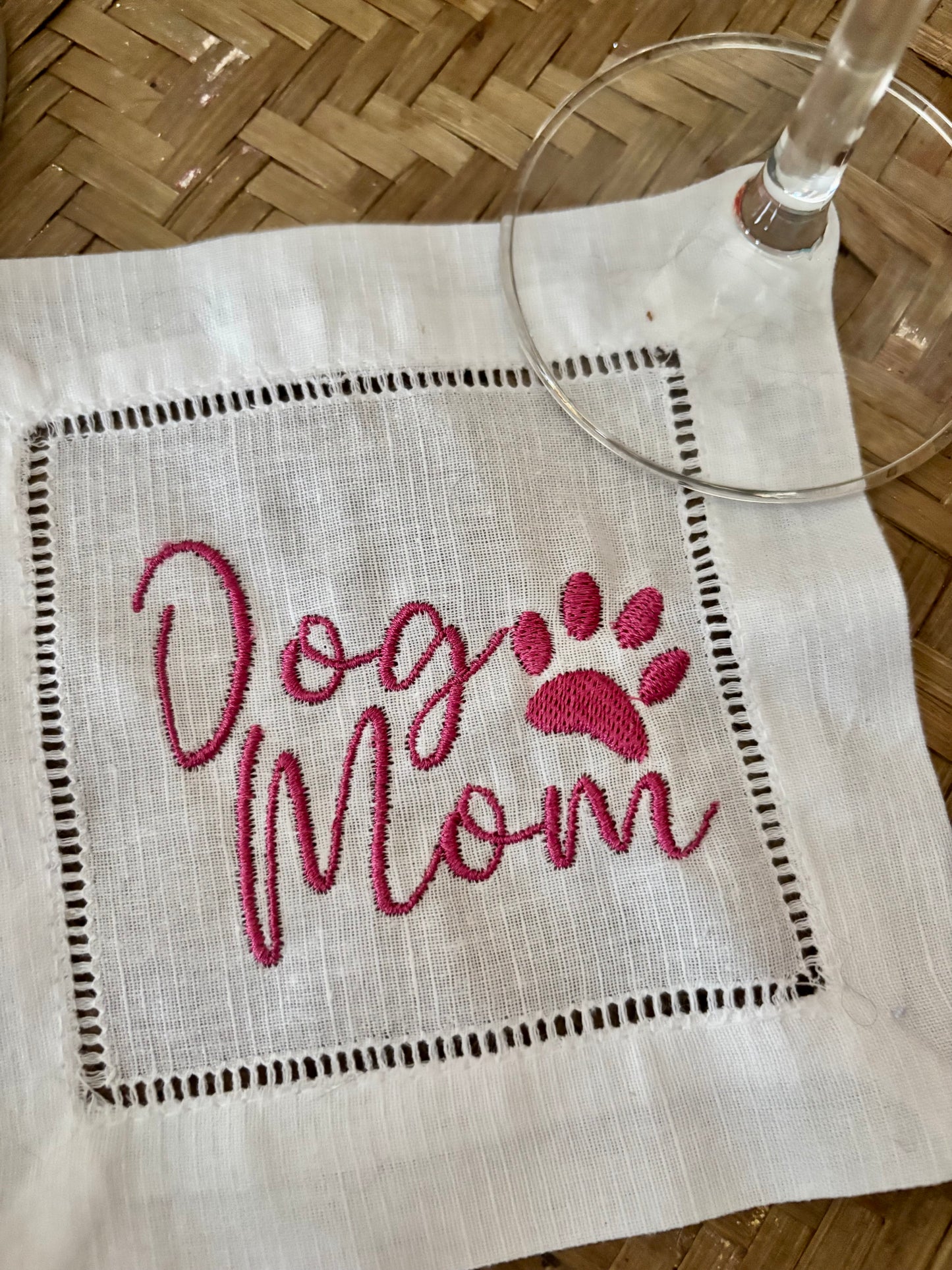 Personalized Dog Mom Cocktail Napkin - 4pk | Embroidered Dog Mom Napkin