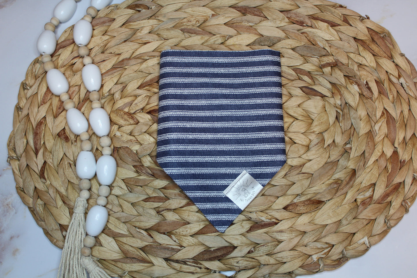 Over the Collar Dog Bandana -Navy & White Striped-Dog Mom Gift-Personalized Dog Bandana-Customized Dog Bandana-Dog Gift-Preppy Bandana