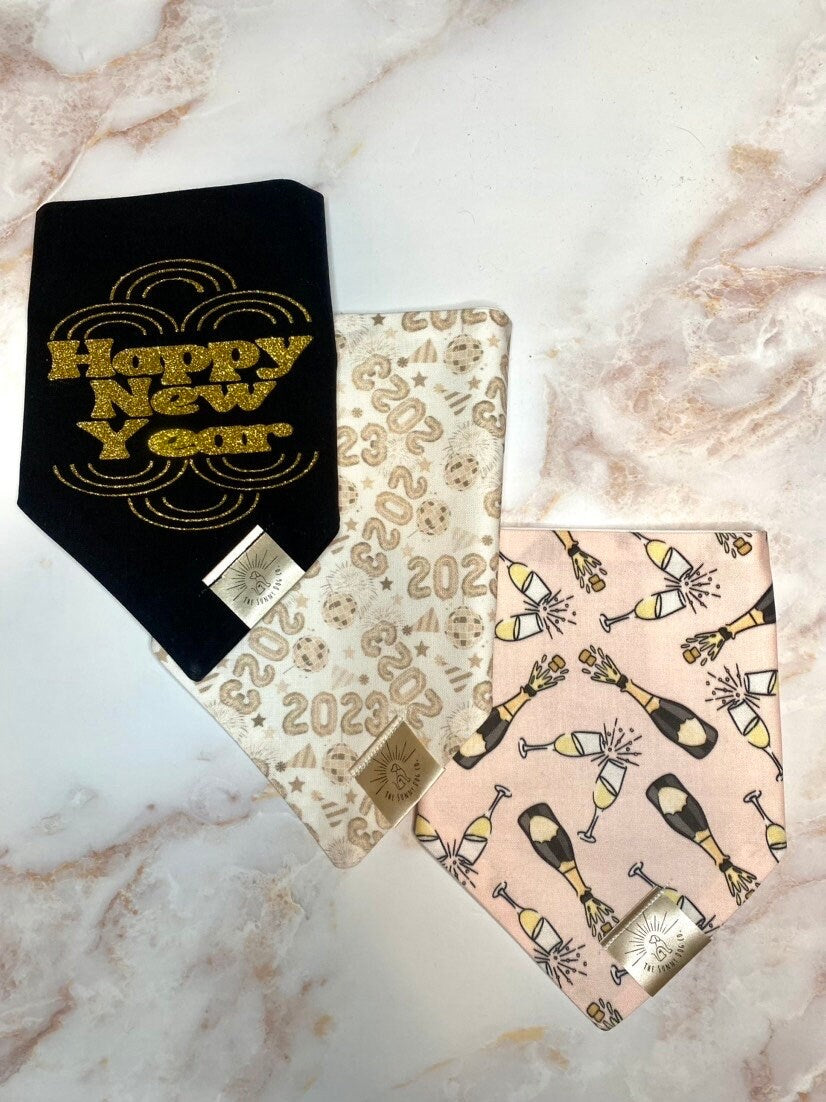 Over the Collar Dog Bandana - Happy New Year- New Year’s Eve Bandana- Holiday Dog Bandana-Party Dog Bandana- Dog Mom Gift -