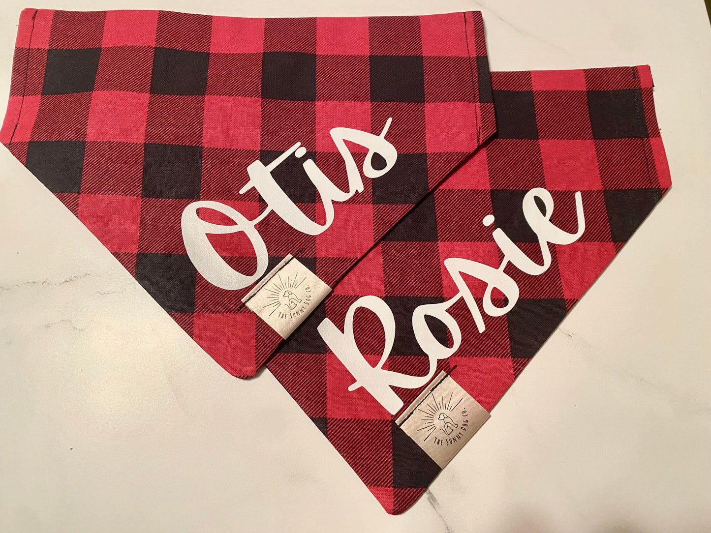Over the Collar Dog Bandana -Buffalo Check- Mom Gift-Personalized Dog Bandana-Customized Dog Bandana-Dog Gift-Winter Dog Bandana
