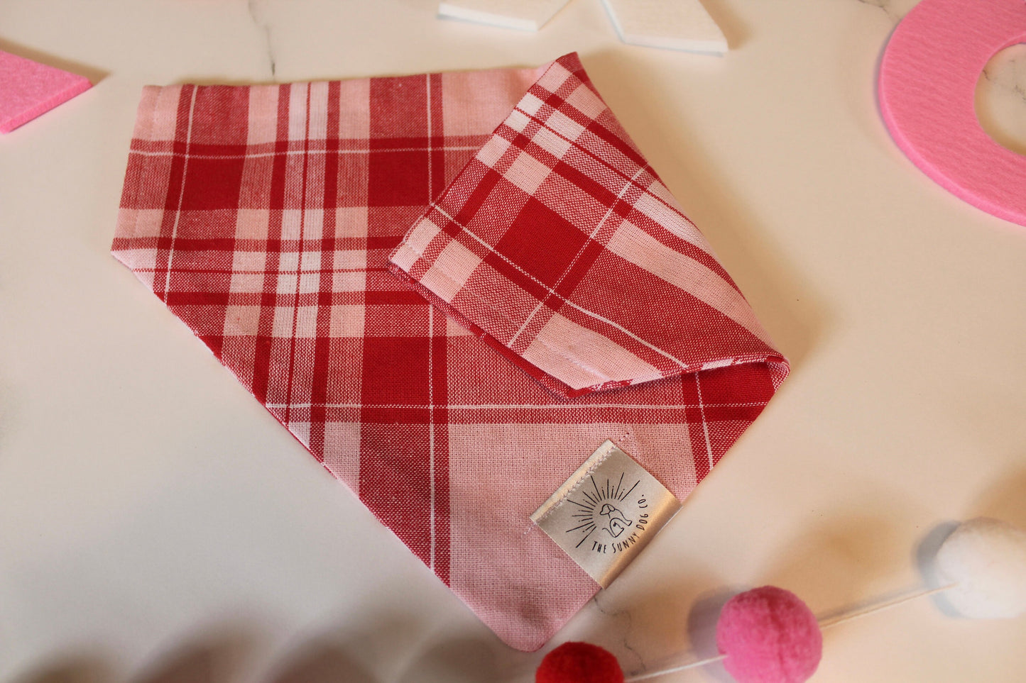Over the Collar Dog Bandana - Red Plaid Valentines Day-Personalized Dog Bandana-Customized Dog Bandana-Dog Gift-Valentines Dog Bandana