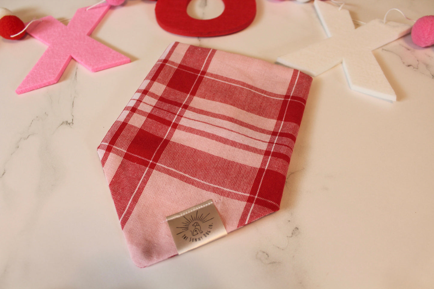 Over the Collar Dog Bandana - Red Plaid Valentines Day-Personalized Dog Bandana-Customized Dog Bandana-Dog Gift-Valentines Dog Bandana