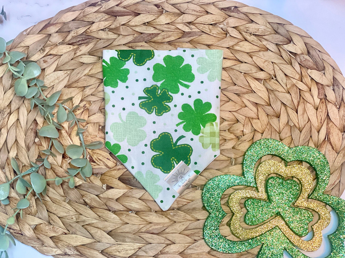 Over the Collar Dog Bandana-Patch of Clovers-Dog Mom Gift - Personalized Dog Bandana - Customized Dog Bandana - Dog Gift-St Paddy’s Day