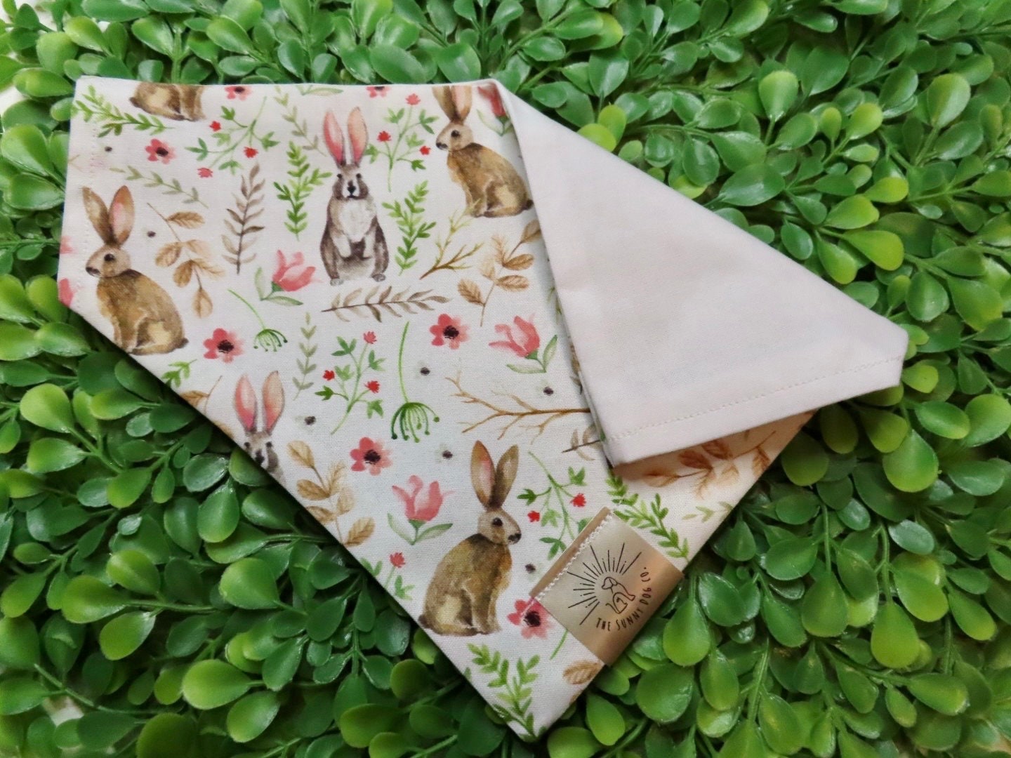 Over the Collar Dog Bandana-Bunnies in Flower Patch-Dog Mom Gift-Personalized Dog Bandana-Customized Dog Bandana-Spring Bandana-Dog Scarf