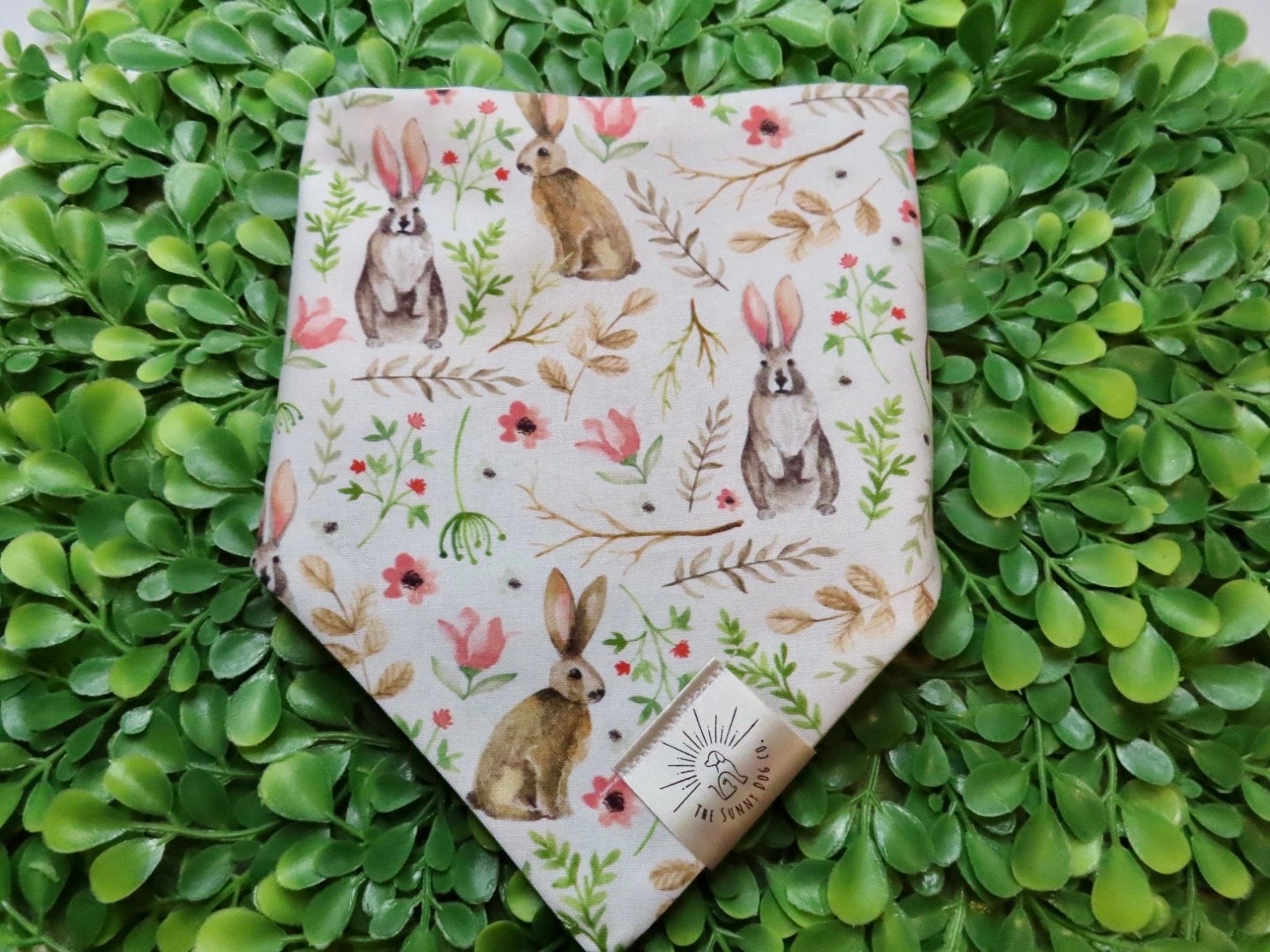 Over the Collar Dog Bandana-Bunnies in Flower Patch-Dog Mom Gift-Personalized Dog Bandana-Customized Dog Bandana-Spring Bandana-Dog Scarf