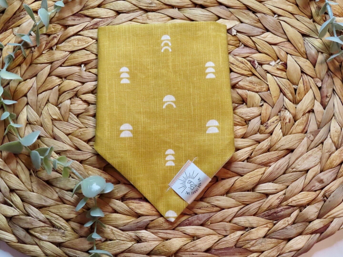 Over the Collar Dog Bandana-Yellow Half Circles- Mom Gift-Personalized Dog Bandana-Customized Dog Bandana-Spring Bandana-Dog Scarf