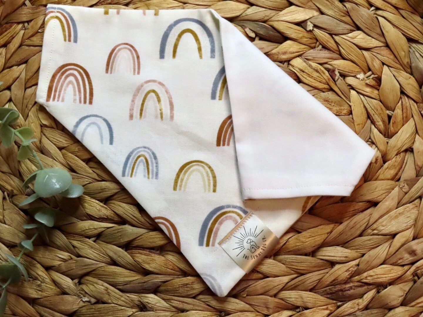 Over the Collar Dog Bandana-Neutral Rainbows- Mom Gift-Personalized Dog Bandana-Customized Dog Bandana-Spring Bandana-Dog Scarf