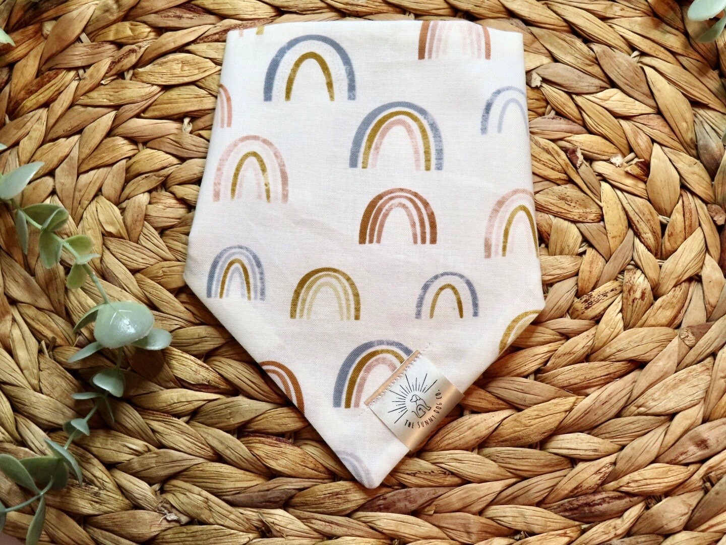 Over the Collar Dog Bandana-Neutral Rainbows- Mom Gift-Personalized Dog Bandana-Customized Dog Bandana-Spring Bandana-Dog Scarf