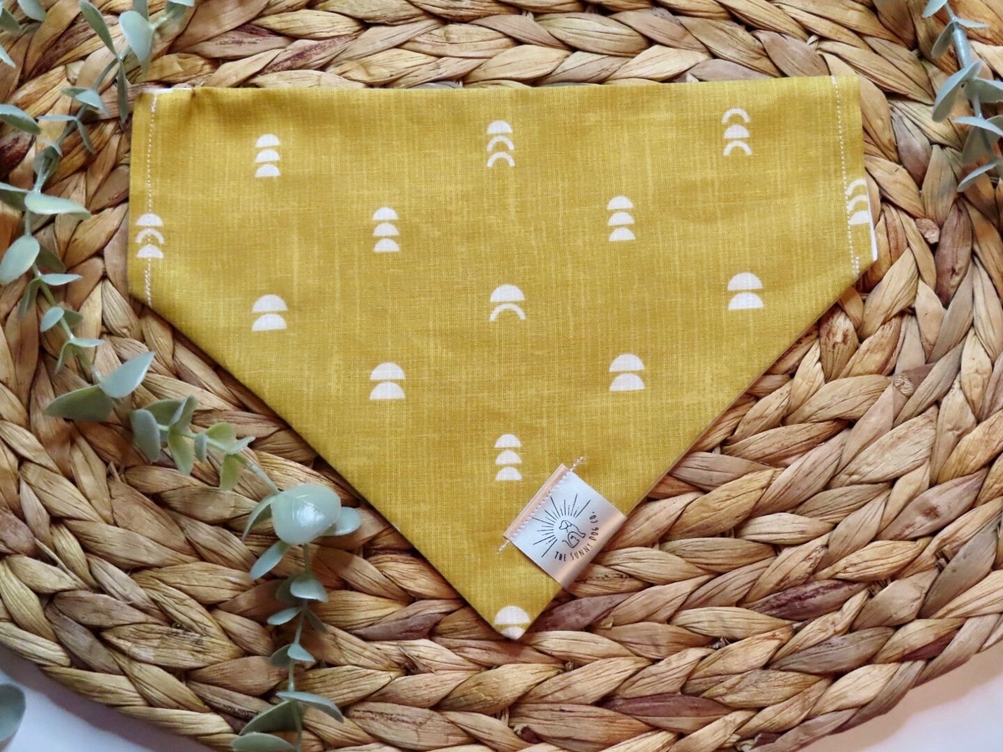 Over the Collar Dog Bandana-Yellow Half Circles- Mom Gift-Personalized Dog Bandana-Customized Dog Bandana-Spring Bandana-Dog Scarf