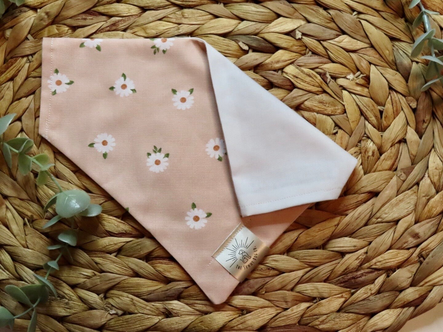 Over the Collar Dog Bandana-White Flowers- Mom Gift-Personalized Dog Bandana-Customized Dog Bandana-Spring Bandana-Dog Scarf-Spring Flowers