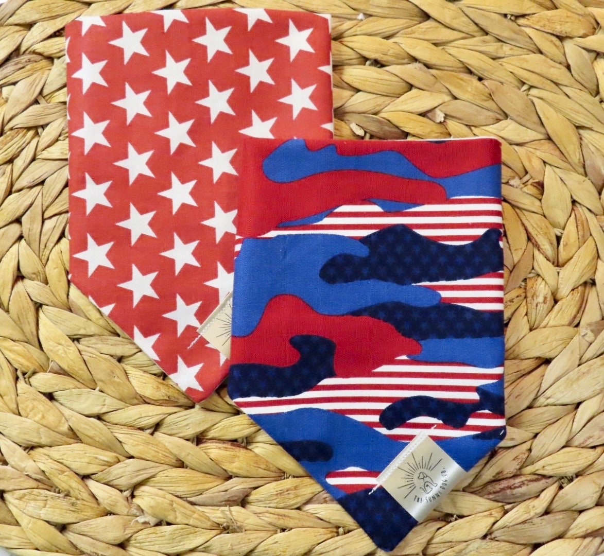 Over the Collar Dog Bandana-Red Patriotic Stars-Personalized Dog Bandana-Customizable Dog Bandana -4th of July Bandana-Memorial Day Bandana