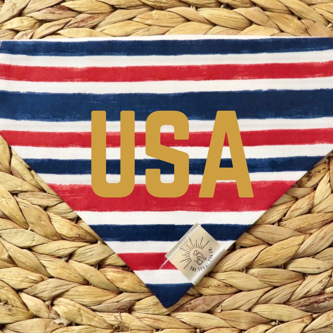 Over the Collar Dog Bandana-Navy & White Stipes-Personalized Dog Bandana-Customizable Dog Bandana -4th of July Bandana-Memorial Day Bandana