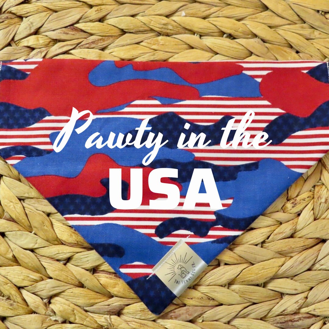 Over the Collar Dog Bandana-Patriotic Cameo -Personalized Dog Bandana-Customized Dog Bandana--4th of July Bandana-Memorial Day Bandana
