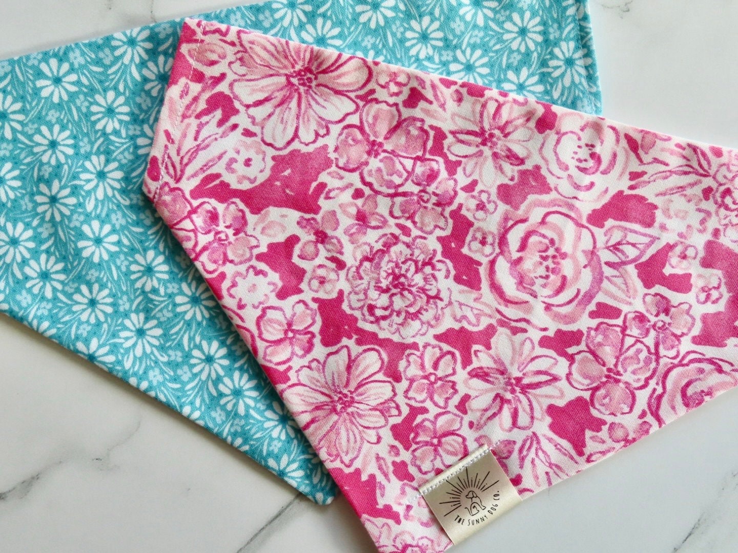 Over the Collar Dog Bandana-Pink Preppy Floral-Dog Mom Gift-Personalized Dog Bandana-Customized Dog Bandana-Dog Scarf-Summer Bandana