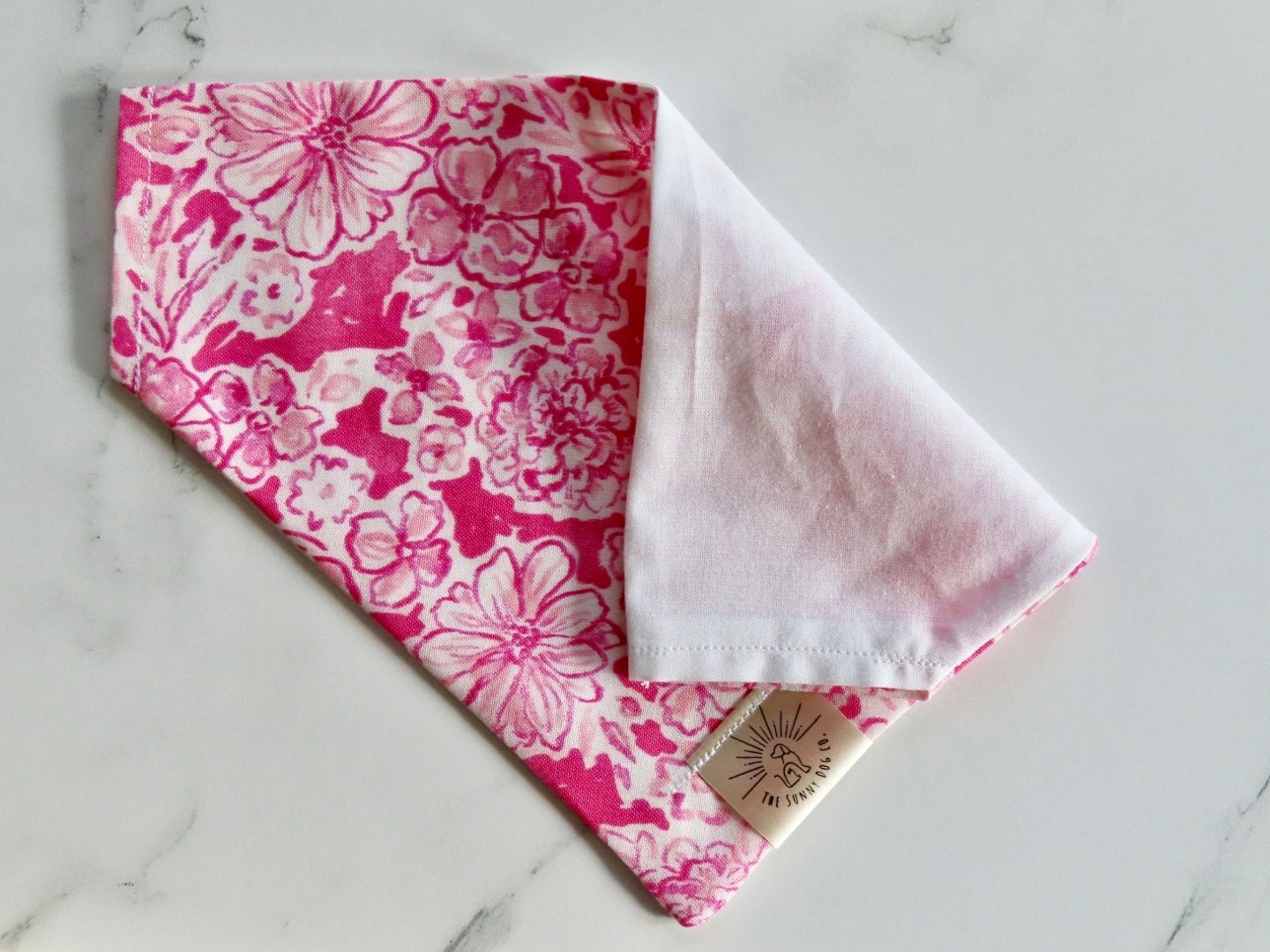 Over the Collar Dog Bandana-Pink Preppy Floral-Dog Mom Gift-Personalized Dog Bandana-Customized Dog Bandana-Dog Scarf-Summer Bandana