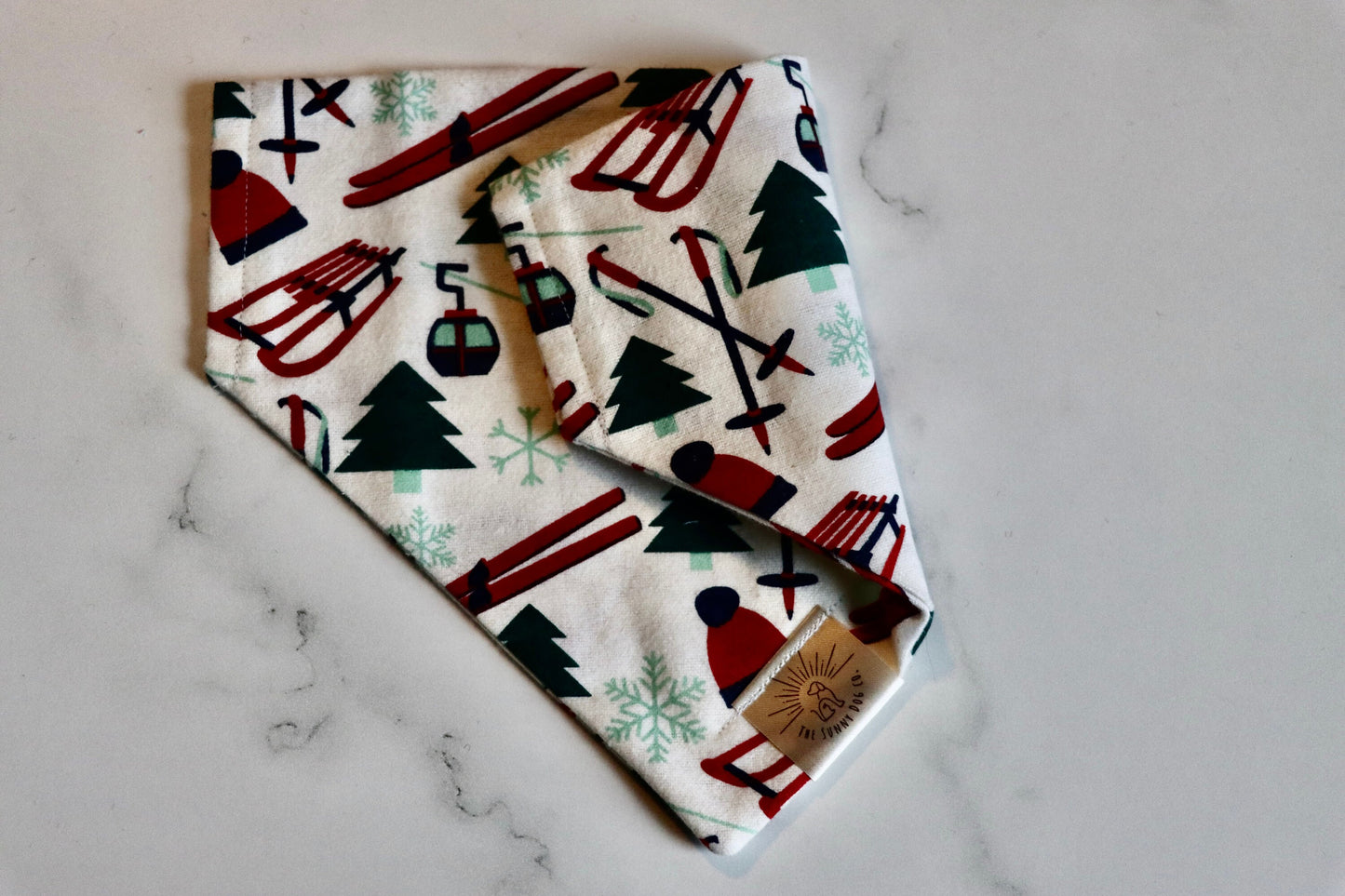 Over the Collar Dog Bandana-Tie on Bandana-Ski Slope-Personalized Dog Bandana-Customized Dog Bandana-Christmas Bandana-Holiday Bandana