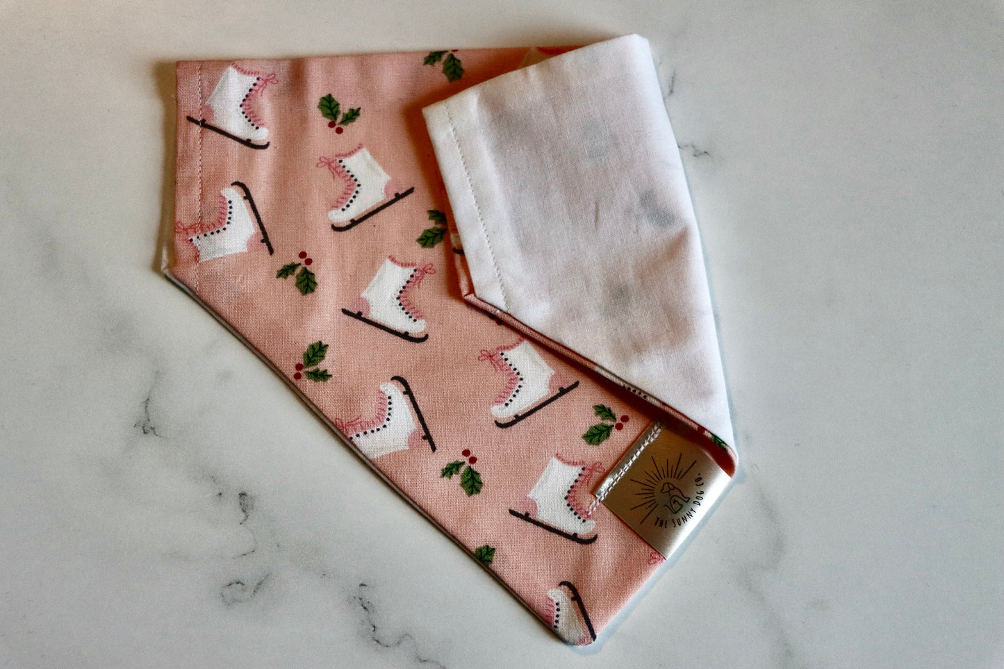 Over the Collar Dog Bandana-Tie on Bandana-Ice Skating-Personalized Dog Bandana-Customized Dog Bandana-Christmas Bandana-Holiday Bandana