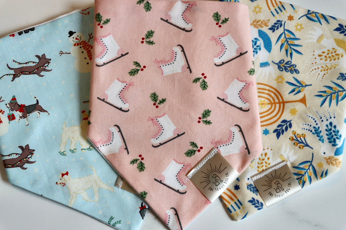 Over the Collar Dog Bandana-Tie on Bandana-Ice Skating-Personalized Dog Bandana-Customized Dog Bandana-Christmas Bandana-Holiday Bandana