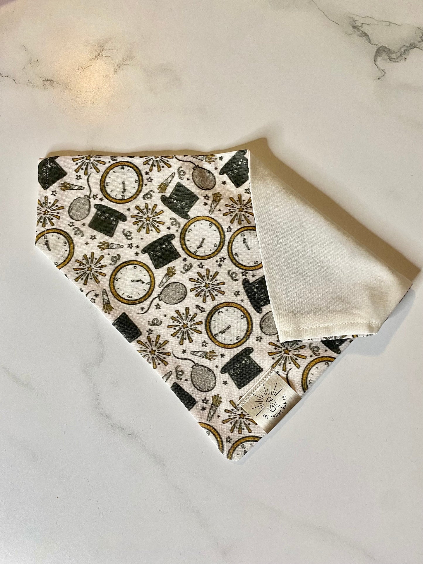 Over the Collar Dog Bandana-Tie on Bandana-New Years Celebrations-Personalized Dog Bandana-Customized Dog Bandana-Happy New Year Bandana