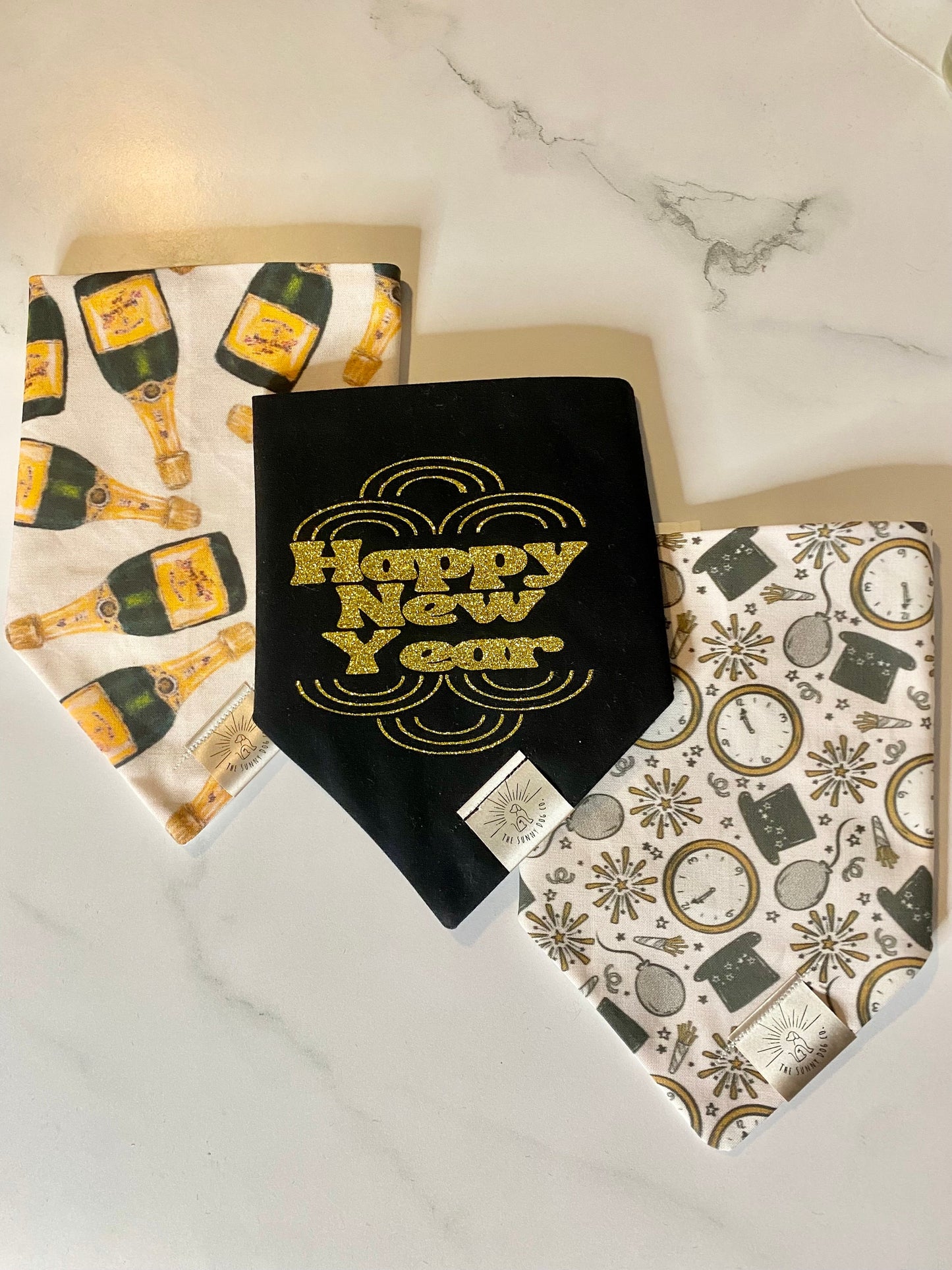Over the Collar Dog Bandana-Tie on Bandana-New Years Celebrations-Personalized Dog Bandana-Customized Dog Bandana-Happy New Year Bandana
