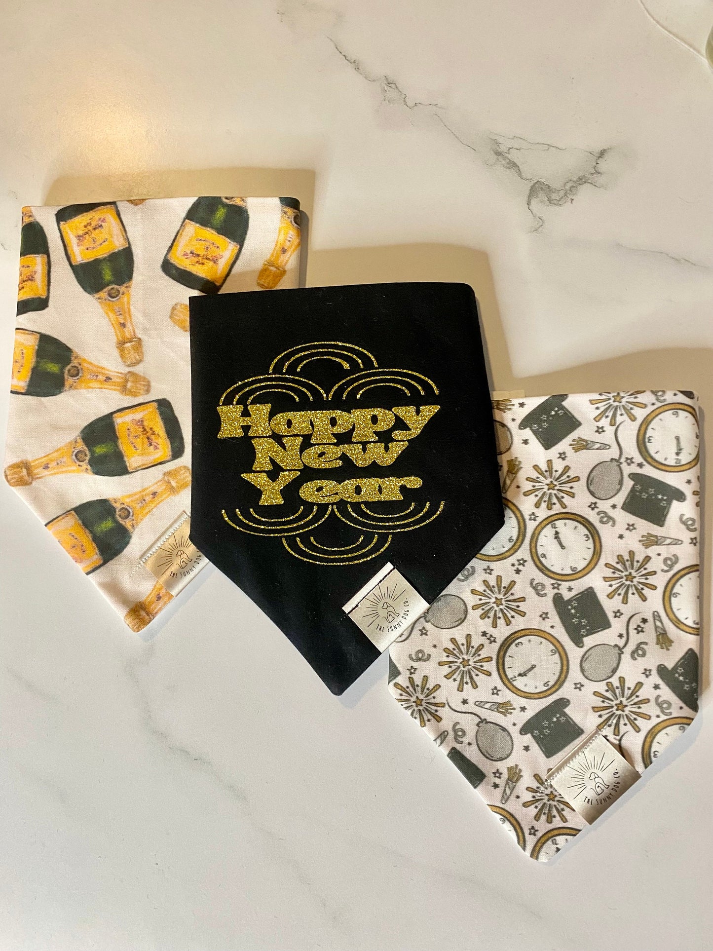 Over the Collar Dog Bandana-Tie on Bandana-Toasting to the New Year-Personalized Dog Bandana-Champagne Dog Bandana-Happy New Year Bandana