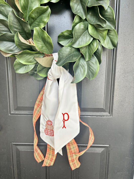 Stacked Pumpkin Wreath Sash | Fall & Thanksgiving Door Decor | Autumn Wreath Ribbon