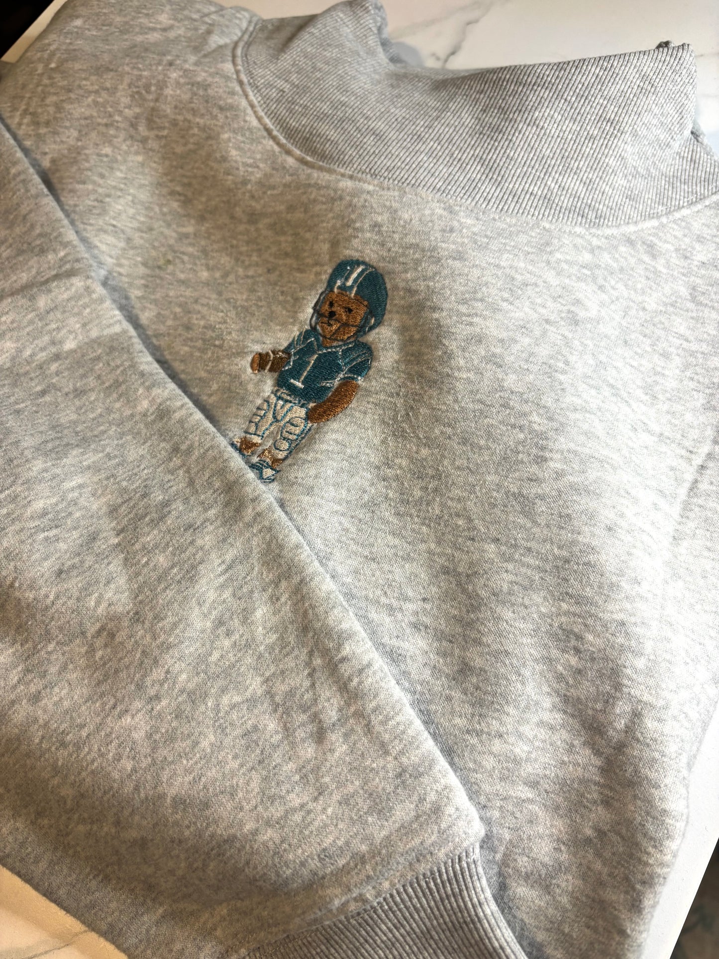 Custom Football Bear Embroidered Mock Neck Sweatshirt | Team Colors