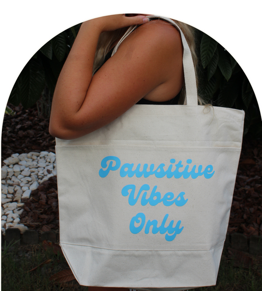 Pawsitive Vibes Only, Large Canvas Travel Tote Bag