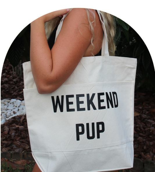 Weekend Pup, Large Canvas Travel Dog Tote