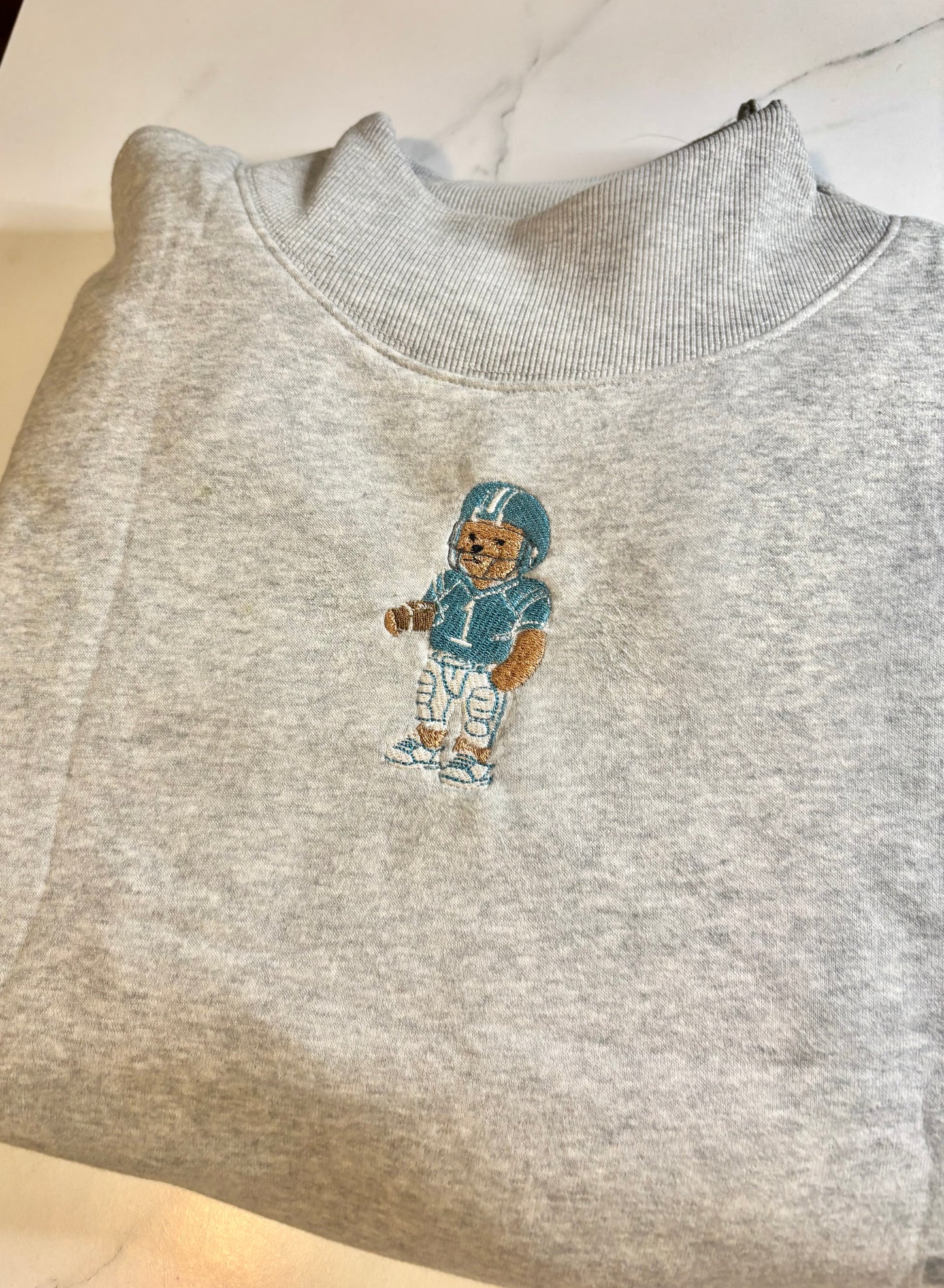 Custom Football Bear Embroidered Mock Neck Sweatshirt | Team Colors
