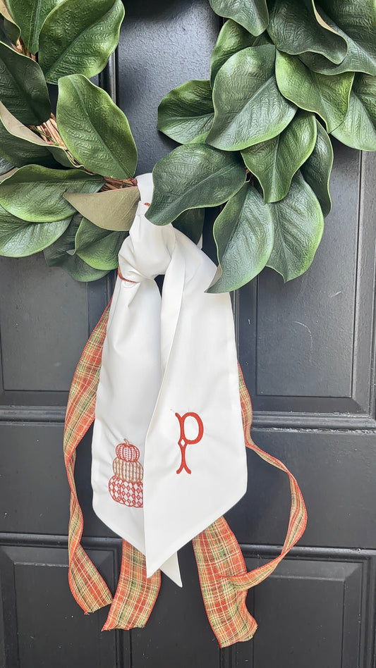 Stacked Pumpkin Wreath Sash | Fall & Thanksgiving Door Decor | Autumn Wreath Ribbon