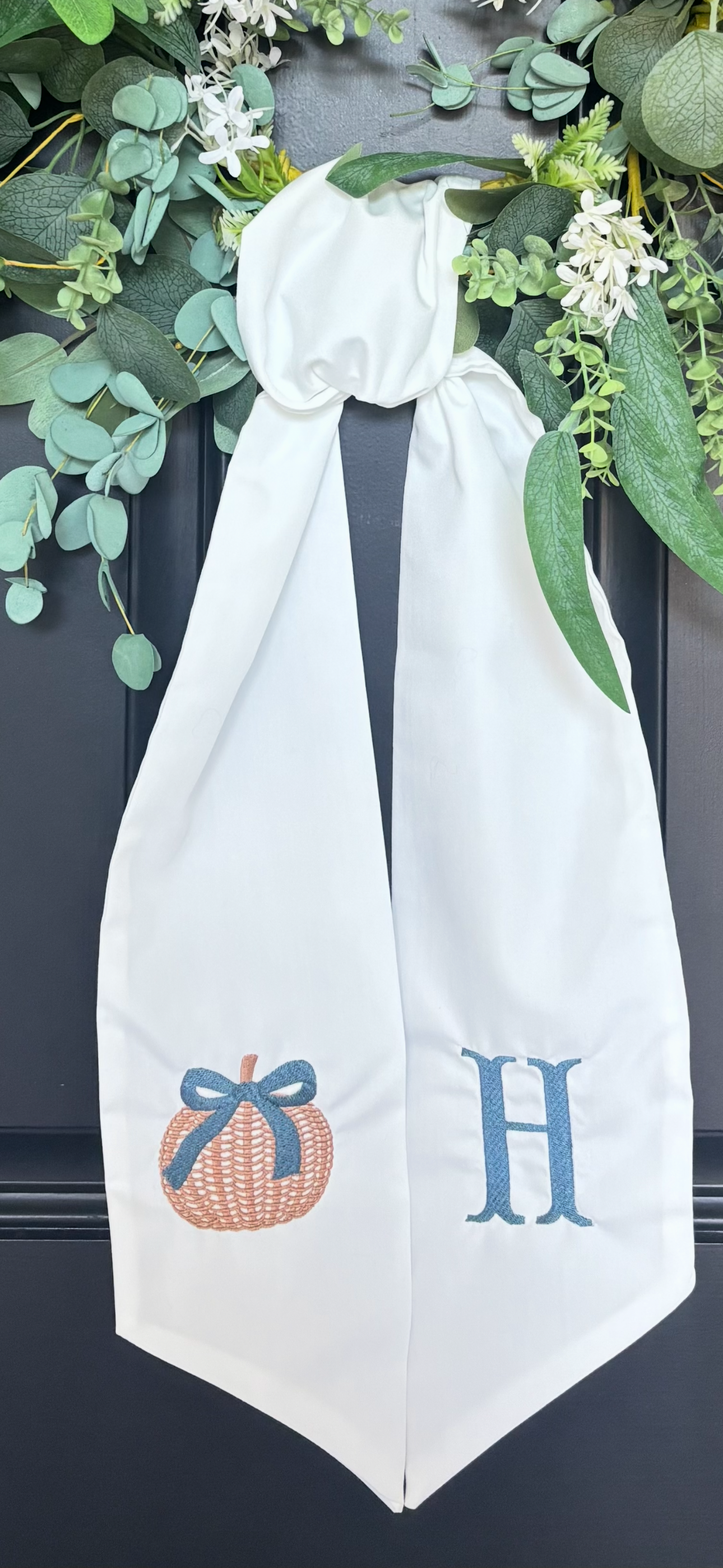 Woven Pumpkin Wreath Sash | Fall Door Decor | Pumpkin & Bow Wreath Ribbon