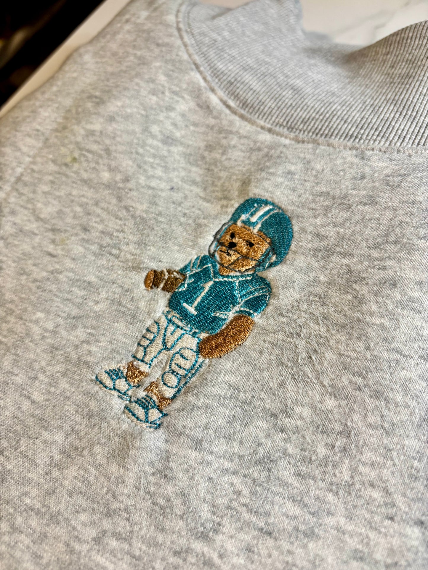 Custom Football Bear Embroidered Mock Neck Sweatshirt | Team Colors