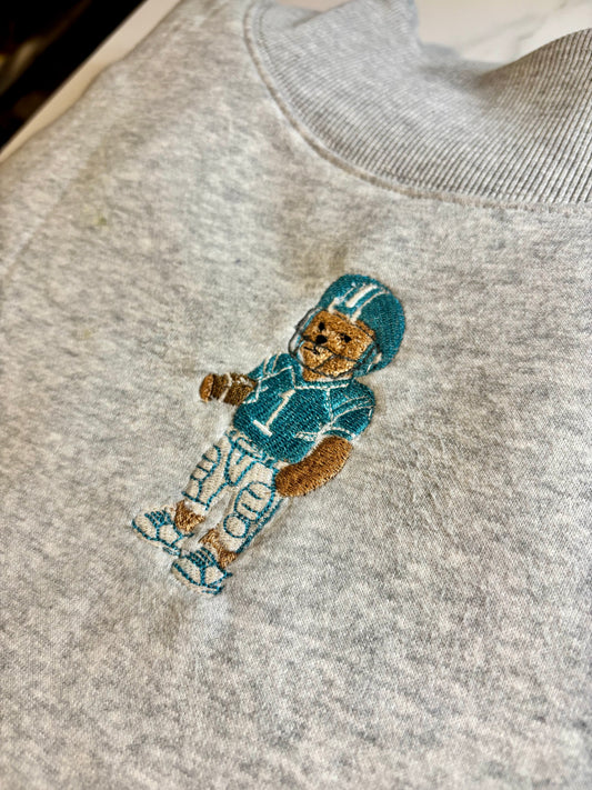 Custom Football Bear Embroidered Mock Neck Sweatshirt | Team Colors
