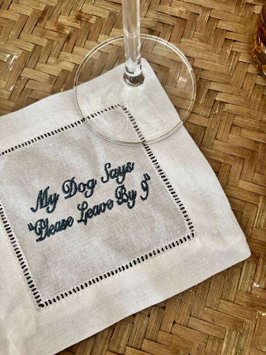 “My Dog Says Please Leave By 9” Cocktail Napkin | Funny Dog Lover Gift | Custom Color