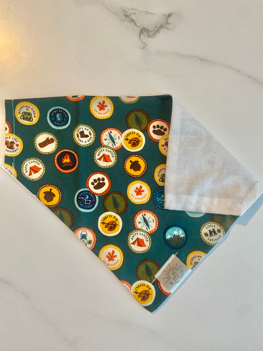 Over the Collar Dog Bandana-Camp Badges-Camping-Fall Bandana-Dog Mom Gift-Camping Dog Bandana-Adventure Dog Bandana-Personalized Dog Bandana