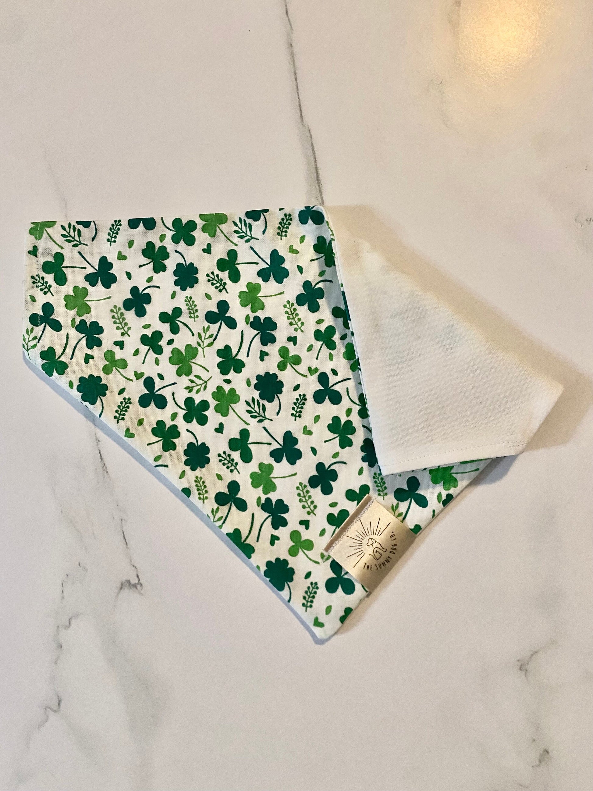 Over the Collar Dog Bandana-Tie on Bandana-4 Leaf Clover-St Patrick’s Day Bandana-Personalized Dog Bandana-Customized Dog Bandana