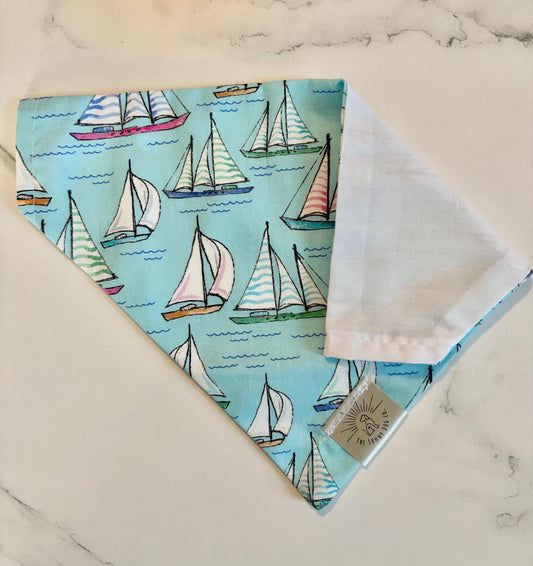 Over the Collar Dog Bandana-Colorful Sailboats- Dog Mom Gift - Personalized Dog Bandana-Summer Bandana-Ocean Bandana-Beach Day-Pool Day