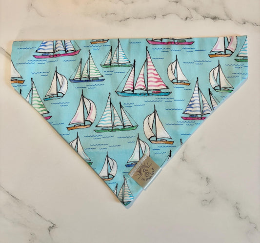 Over the Collar Dog Bandana-Colorful Sailboats- Dog Mom Gift - Personalized Dog Bandana-Summer Bandana-Ocean Bandana-Beach Day-Pool Day