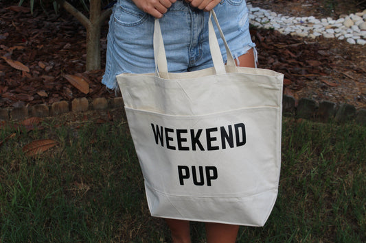 Large Canvas Travel Dog Tote Bag-Weekend Pup-Dog Travel-Dog Travel Bag-Dog Storage-Dog Mom Gift-Dog Gift-Personalized Dog Bag