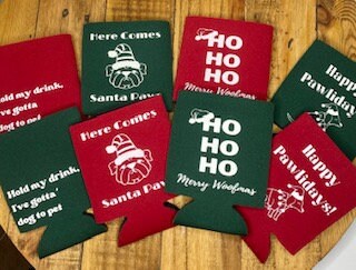 Christmas Dog Themed Can Koozie-Ho Ho Ho Merry Woofmas-Dog Koozie-Dog Can Cooler-Cozie-Dog Mom Gift-Dog Gift- Unique Gift For Pet Lover