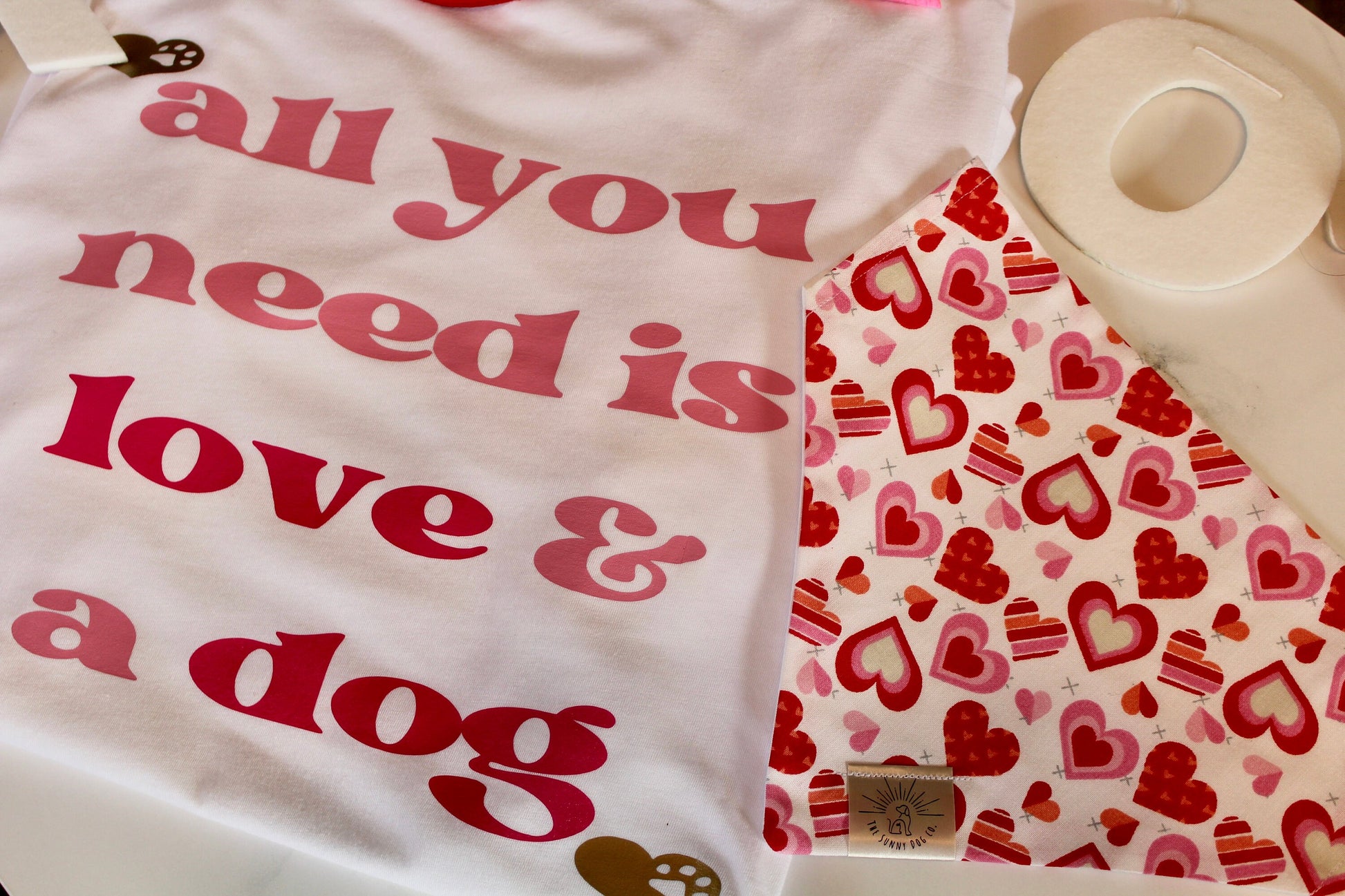 All You Need Is Love And A Dog t-shirt-dog mom-dog t-shirt-Valentines Dog T-shirt-Matching Dog & Mom Shirt and Bandana-Twinning Dog and Mom