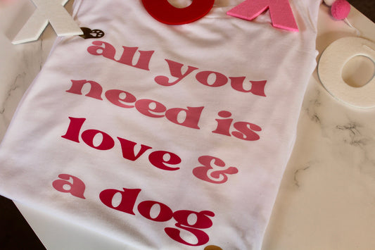 All You Need Is Love And A Dog t-shirt-dog mom-dog t-shirt-Valentines Dog T-shirt-Matching Dog & Mom Shirt and Bandana-Twinning Dog and Mom