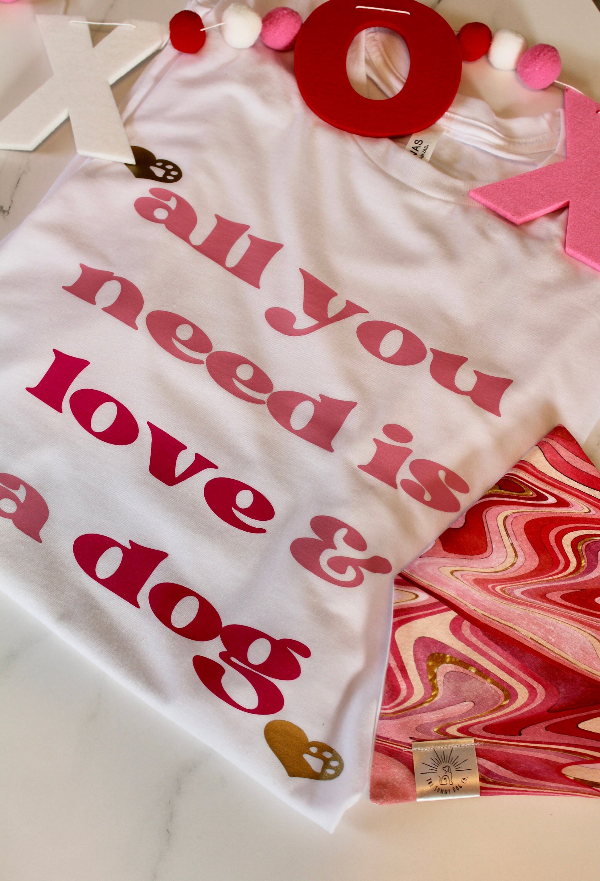 All You Need Is Love And A Dog t-shirt-dog mom-dog t-shirt-Valentines Dog T-shirt-Matching Dog & Mom Shirt and Bandana-Twinning Dog and Mom