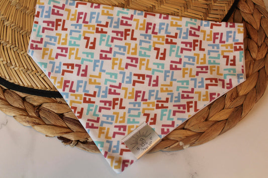 Over the Collar Dog Bandana -FL for Florida-Dog Mom Gift-Personalized Dog Bandana-Customized Dog Bandana - Dog Gift -Sun Print Dog Bandana