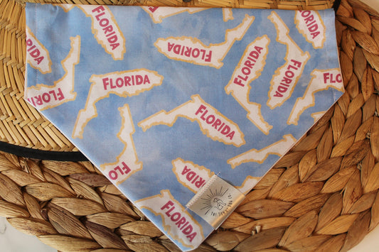 Over the Collar Dog Bandana-State of Florida-Dog Mom Gift-Personalized Dog Bandana-Customized Dog Bandana - Dog Gift -Sun Print Dog Bandana