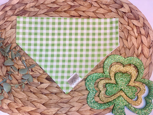 Over the Collar Dog Bandana - Green Gingham- Dog Mom Gift - Personalized Dog Bandana - Customized Dog Bandana - Dog Gift-St Paddy’s Day