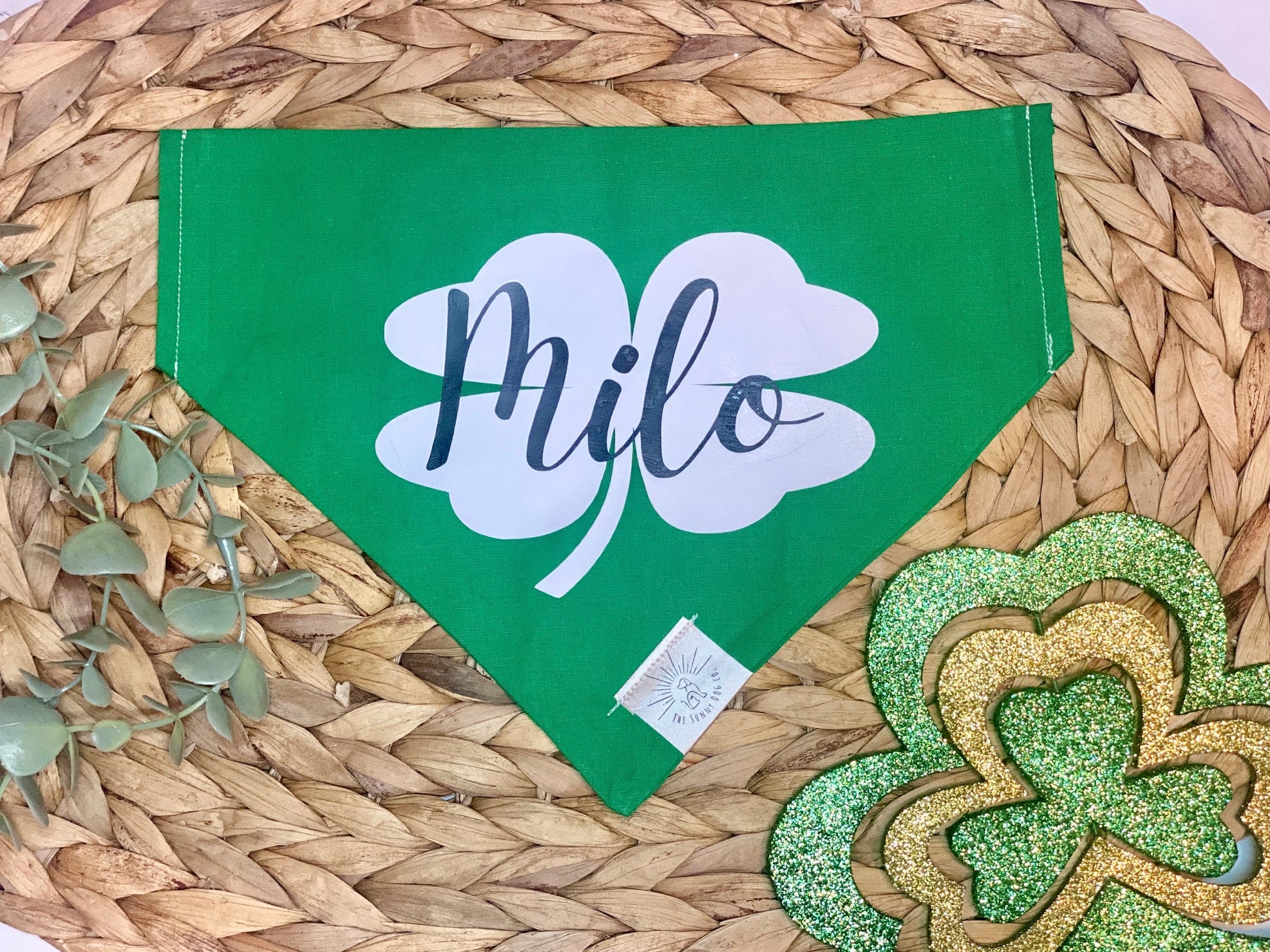 Over the Collar Dog Bandana-4 Leaf Clover-Dog Mom Gift - Personalized Dog Bandana - Customized Dog Bandana - Dog Gift-St Paddy’s Day