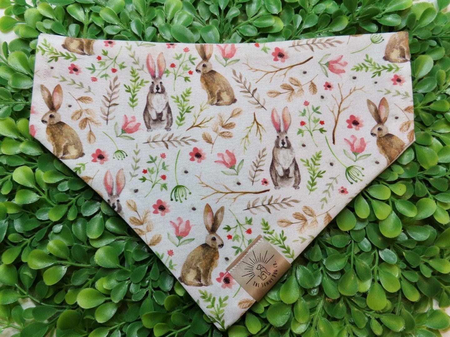 Over the Collar Dog Bandana-Bunnies in  Flower Patch-Dog Mom Gift-Personalized Dog Bandana-Customized Dog Bandana-Spring Bandana-Dog Scarf