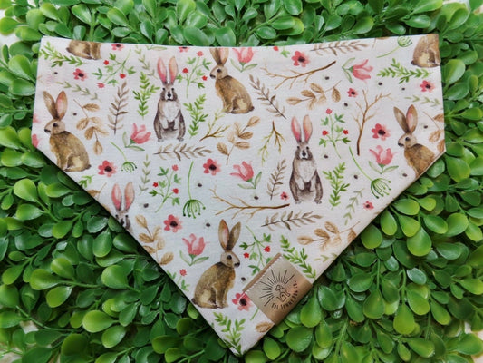 Over the Collar Dog Bandana-Bunnies in Flower Patch-Dog Mom Gift-Personalized Dog Bandana-Customized Dog Bandana-Spring Bandana-Dog Scarf